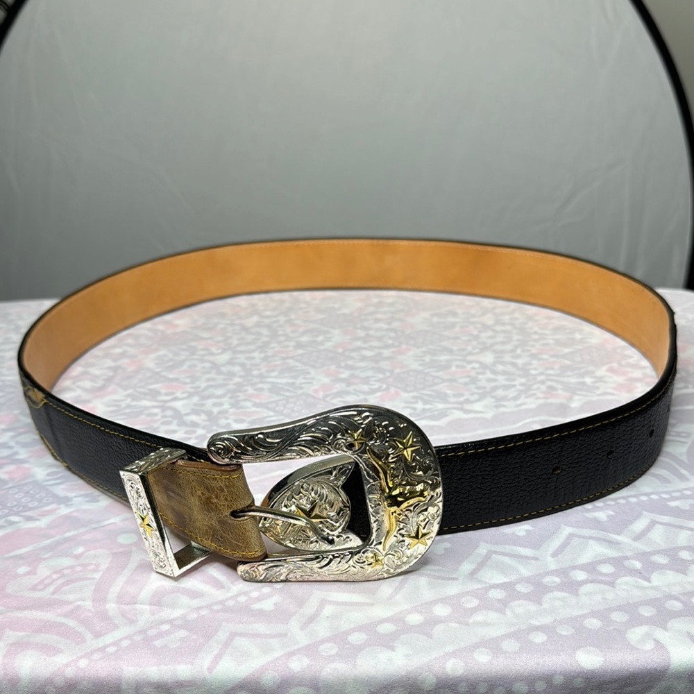 Custom Black, Silver, Gold Longhorn Belt Buckle